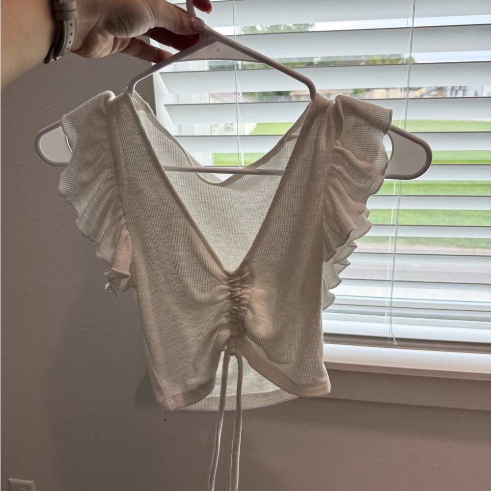 Elegant White Ruffle Sleeve Top